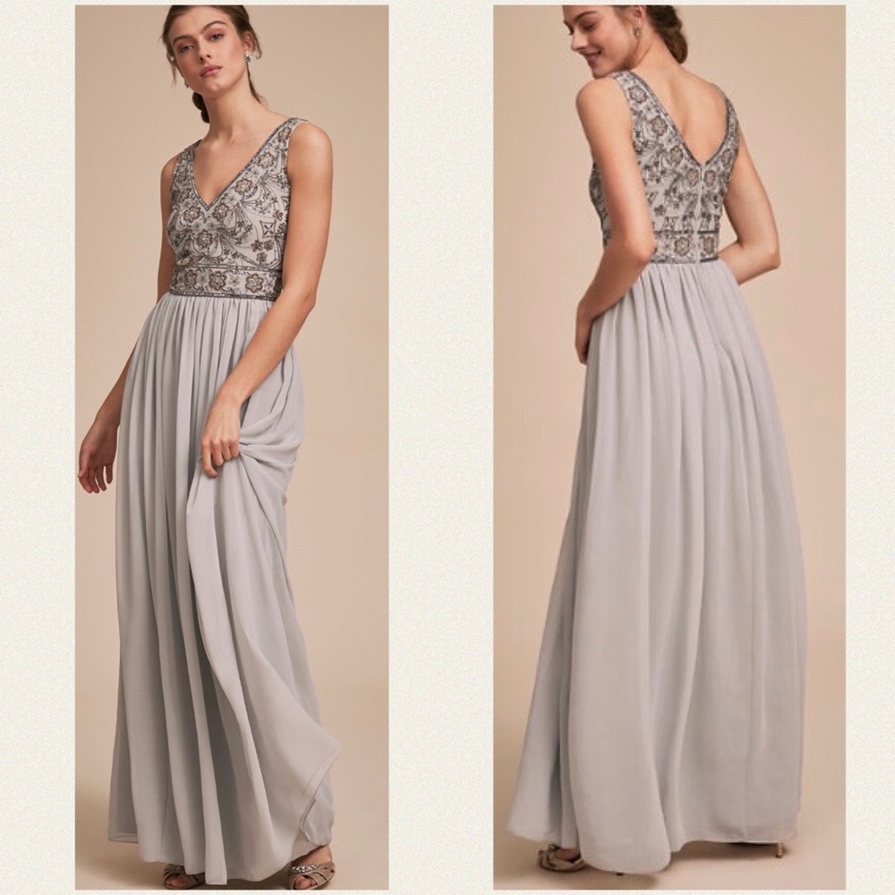 New BHLDN Mischa 8 | M Blue Gray  Embellished Bodice Chiffon MOB MOG Formal Gown